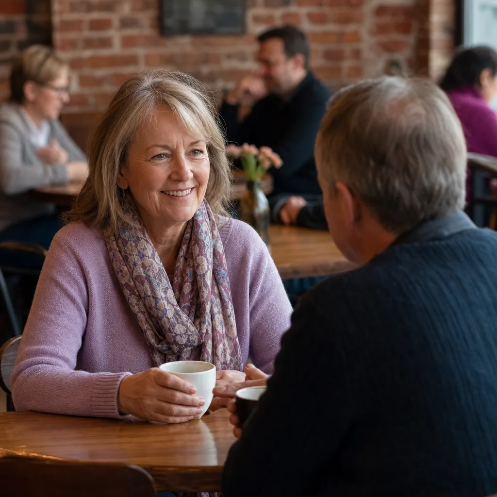 Widowed Christian woman writing a dating profile at home