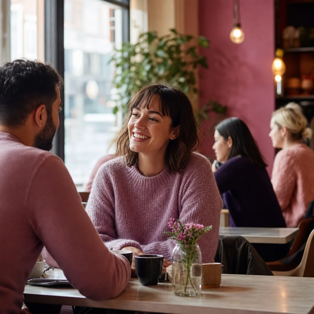 Manchester single writing an honest dating profile bio at a café