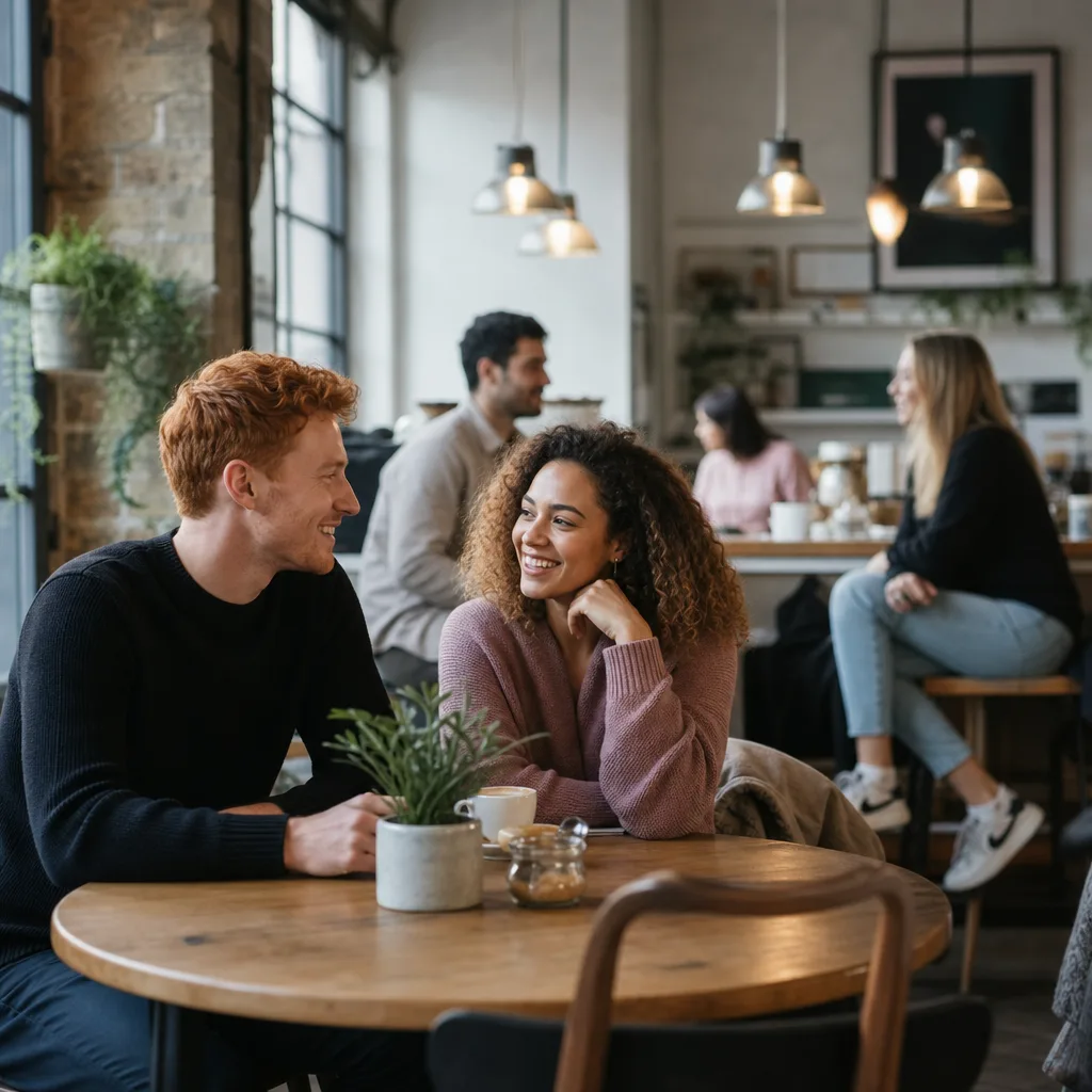 Two people chatting after a workshop at a Manchester cultural venue
